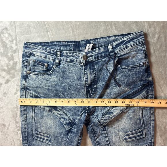 Phat Farm Jeans Mens 34x32 Stretch Skinny Biker Acid Wash Blue Size Retro Y2K - Picture 4 of 14